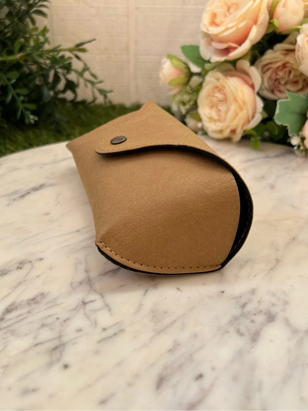 Ray-Ban Tan Sunglasses Pouch with Snap Closure